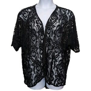 Libian Sheer Lace Short Sleeve Coverup Womens Plus Size‎ 2X Black Romantic Goth
